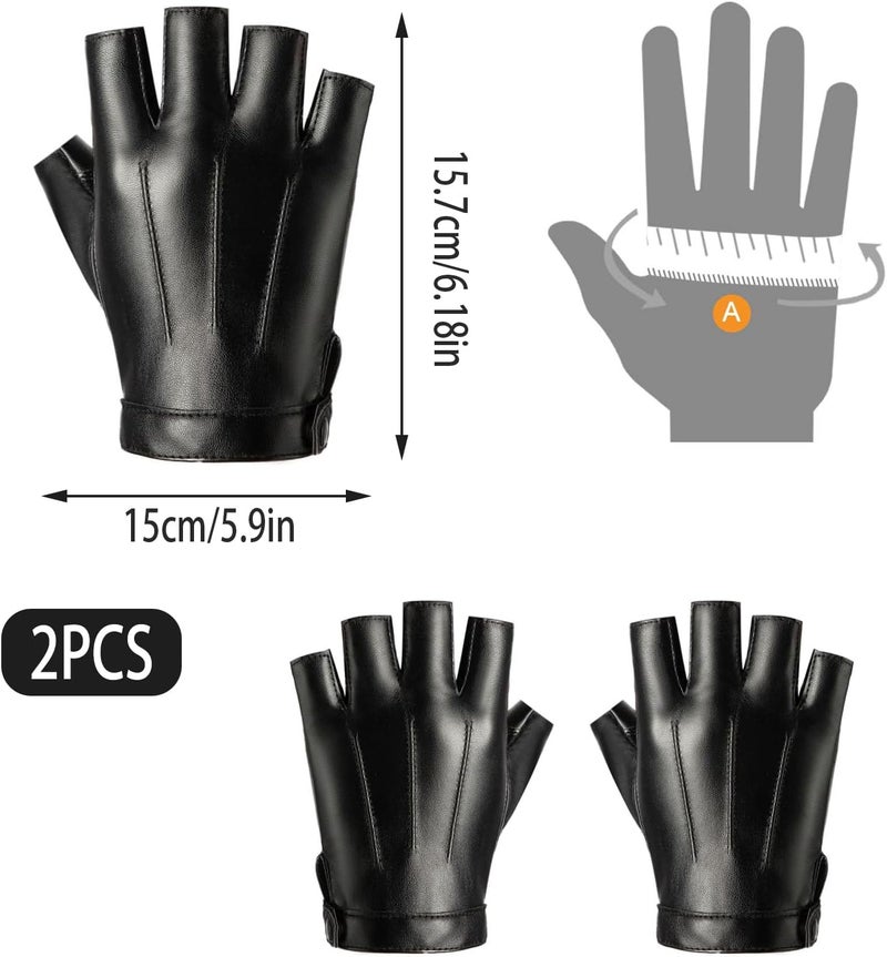 PSFXBM PU Faux Leather Half Finger Gloves for Men and Women - Fingerless Driving and Cycling Gloves - Image 2