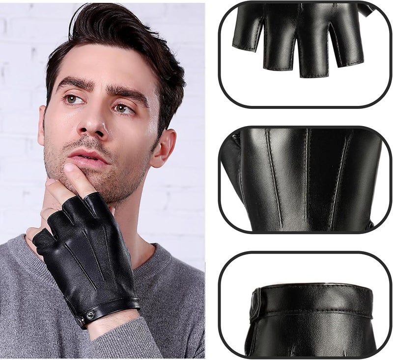 PSFXBM PU Faux Leather Half Finger Gloves for Men and Women - Fingerless Driving and Cycling Gloves - Image 3