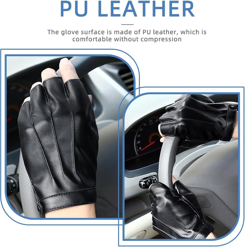 PSFXBM PU Faux Leather Half Finger Gloves for Men and Women - Fingerless Driving and Cycling Gloves - Image 4
