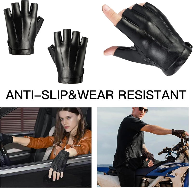 PSFXBM PU Faux Leather Half Finger Gloves for Men and Women - Fingerless Driving and Cycling Gloves - Image 5