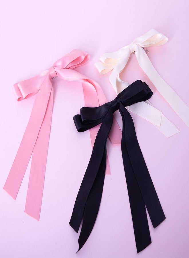 Cerun 3Pcs Luxury Hair Clip, Satin Bows for Hair Clips - Beige, Pink, Black Hair Ribbon Clips for Women and Girls, Romantic Hairstyles, Wide Applications - Image 2