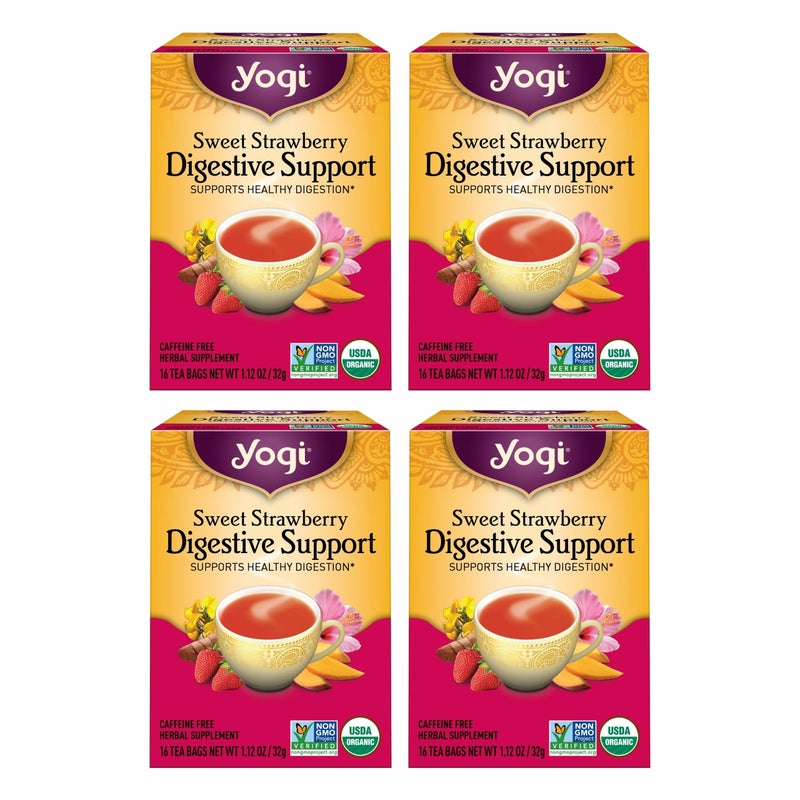 Yogi Sweet Strawberry Digestive Support Herbal Tea, Caffeine-Free, Vegan Friendly, Kosher, USDA Certified Organic, Non-GMO, 16 Tea Bags (Pack of 6) - Image 1