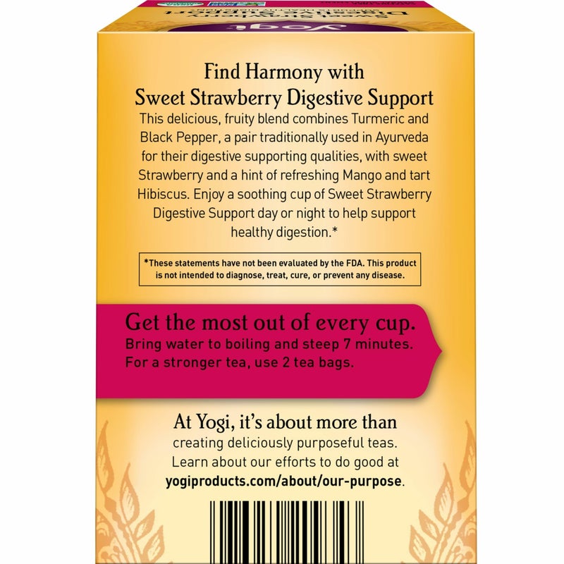 Yogi Sweet Strawberry Digestive Support Herbal Tea, Caffeine-Free, Vegan Friendly, Kosher, USDA Certified Organic, Non-GMO, 16 Tea Bags (Pack of 6) - Image 3