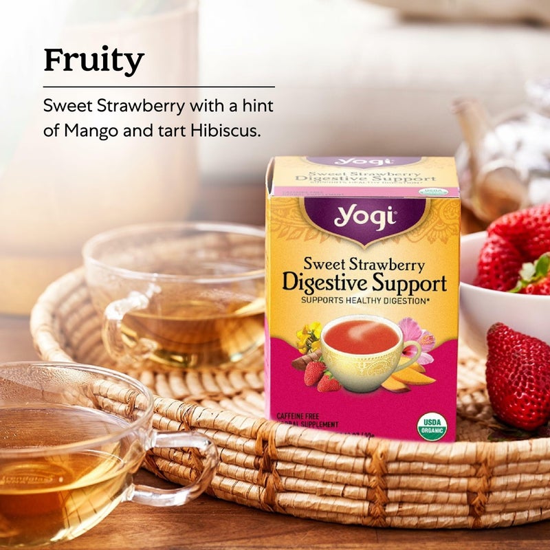 Yogi Sweet Strawberry Digestive Support Herbal Tea, Caffeine-Free, Vegan Friendly, Kosher, USDA Certified Organic, Non-GMO, 16 Tea Bags (Pack of 6) - Image 4
