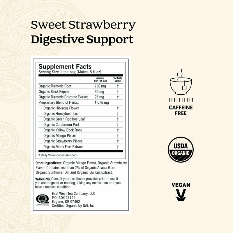 Yogi Sweet Strawberry Digestive Support Herbal Tea, Caffeine-Free, Vegan Friendly, Kosher, USDA Certified Organic, Non-GMO, 16 Tea Bags (Pack of 6) - Image 2