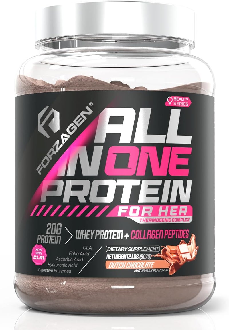 Forzagen All in One Protein for Her  Womens Protein Powder with Multi Collagen Peptides  Hydrolyzed Collagen Supplement Gut Health Great for Pre  Post Workout  Dutch Chocolate 30 Servings - Image 1