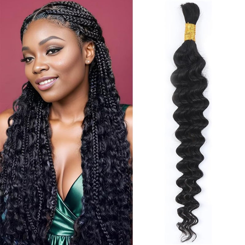 Human Hair for boho Braids 16 Inch 1 Bundles Deep Wave Bulk Human Braiding Hair 10A Brazilian Virgin Human Hair Extensions for Boho Braids Wet and Wavy Human Braiding Hair Black