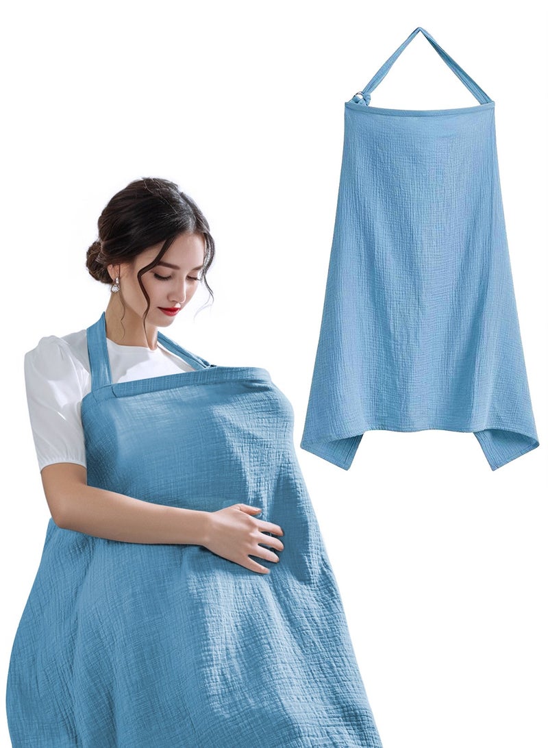URbazaar Muslin Nursing Cover for Baby Breastfeeding, Breathable Natural Nursing Cover Made of 100% Cotton with Solid Loop for Mom Nursing Apron, Blue - Image 1