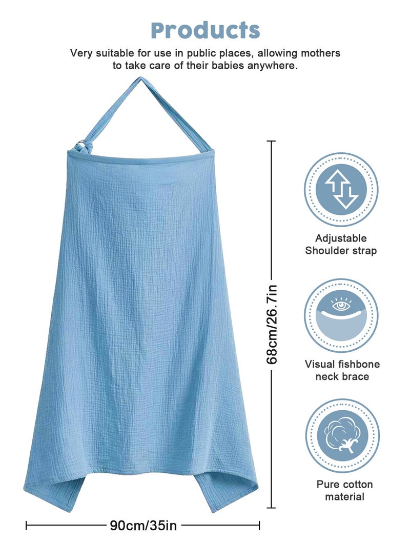 URbazaar Muslin Nursing Cover for Baby Breastfeeding, Breathable Natural Nursing Cover Made of 100% Cotton with Solid Loop for Mom Nursing Apron, Blue - Image 2