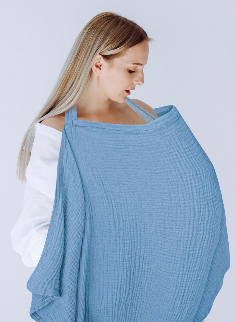 URbazaar Muslin Nursing Cover for Baby Breastfeeding, Breathable Natural Nursing Cover Made of 100% Cotton with Solid Loop for Mom Nursing Apron, Blue - Image 5