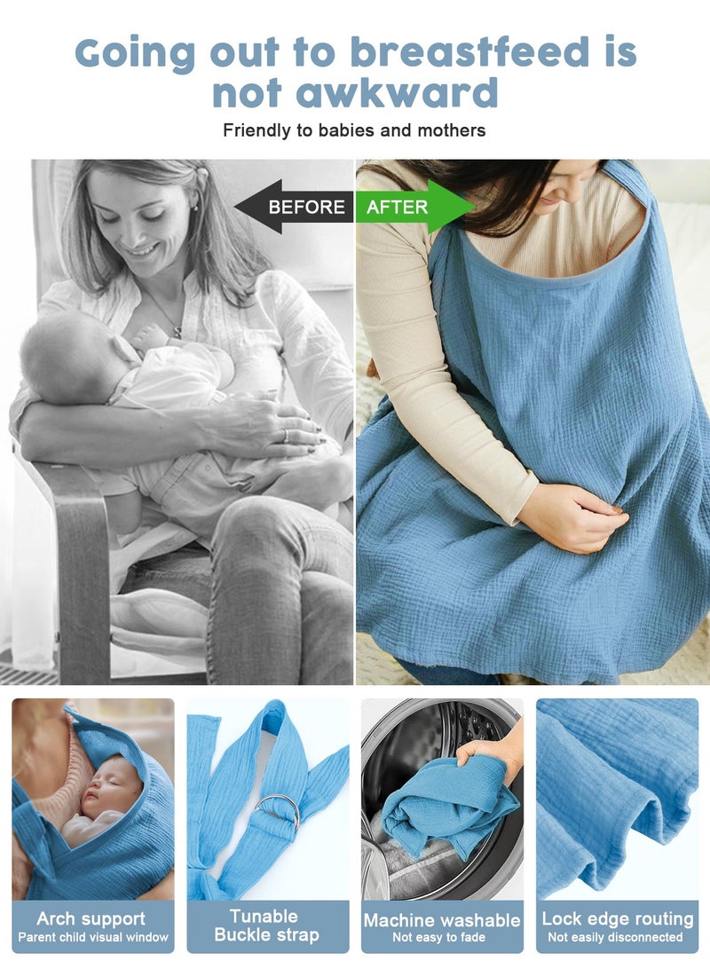 URbazaar Muslin Nursing Cover for Baby Breastfeeding, Breathable Natural Nursing Cover Made of 100% Cotton with Solid Loop for Mom Nursing Apron, Blue - Image 3