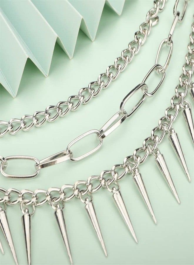 Aimimier Layered Gothic Silver Link Chains Necklace Punk Choker Rock Collar Spike Rivet Studded Pendant Festival Hiphop Jewelry for Women - Image 5