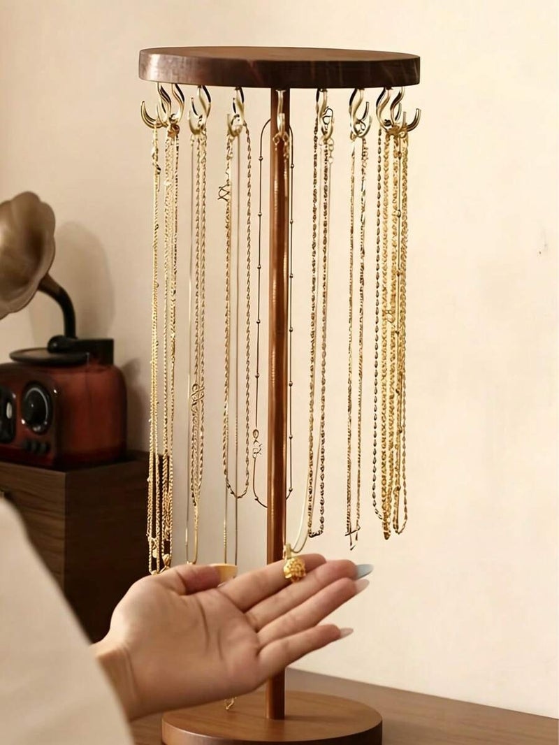 Shein Walnut Wood Necklace Display Stand with Fixed Hooks, Vertical Rack for Necklaces, Pendants & Bracelets - Home Desk Decor, 18 High-Quality Hooks - Image 2