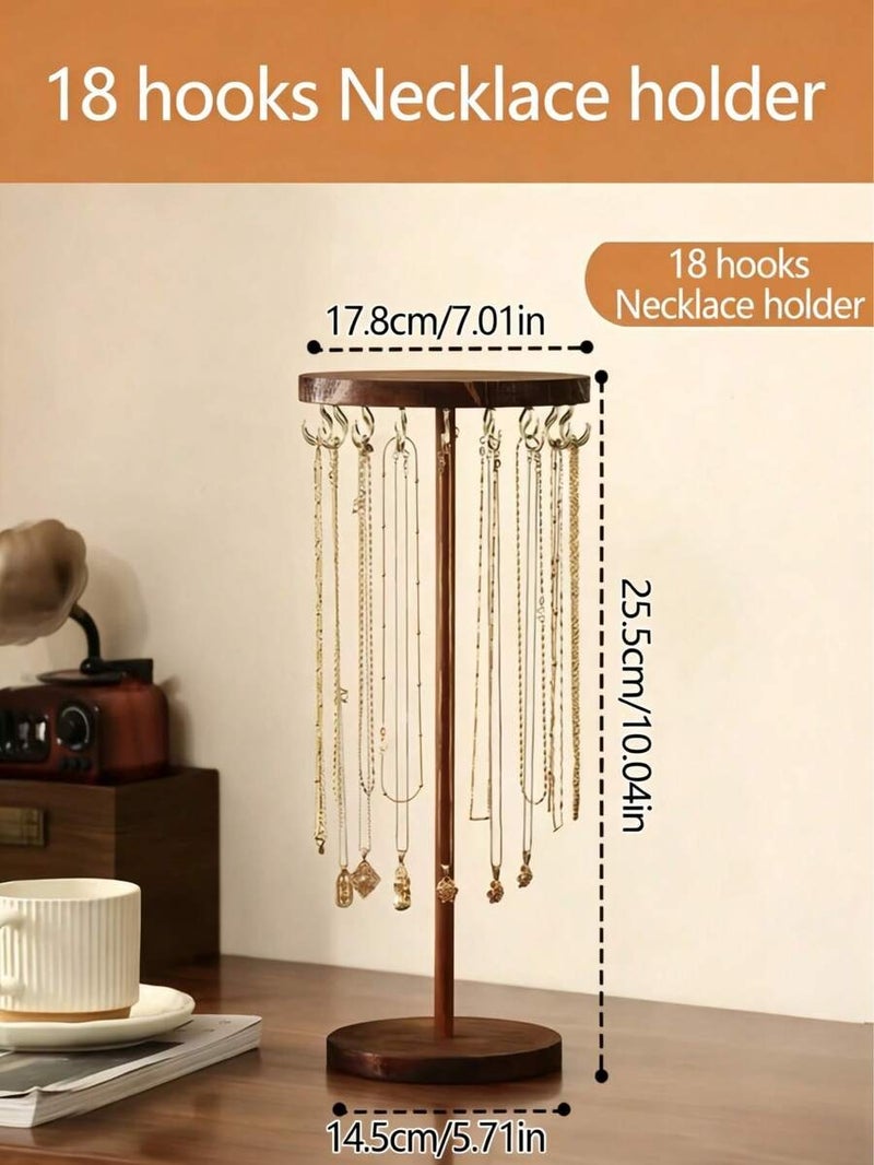 Shein Walnut Wood Necklace Display Stand with Fixed Hooks, Vertical Rack for Necklaces, Pendants & Bracelets - Home Desk Decor, 18 High-Quality Hooks - Image 3
