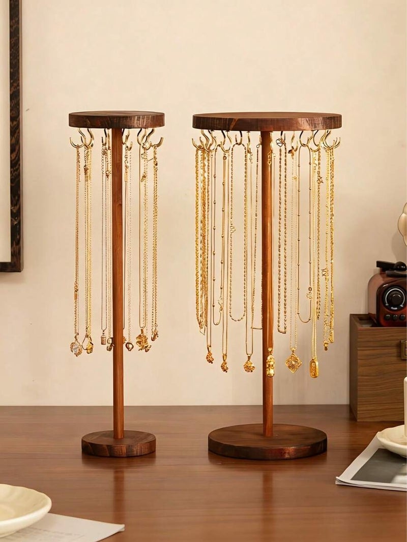 Shein Walnut Wood Necklace Display Stand with Fixed Hooks, Vertical Rack for Necklaces, Pendants & Bracelets - Home Desk Decor, 18 High-Quality Hooks - Image 1