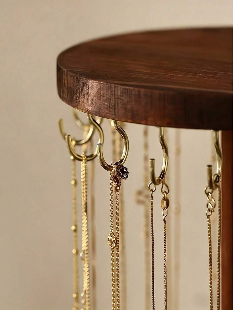 Shein Walnut Wood Necklace Display Stand with Fixed Hooks, Vertical Rack for Necklaces, Pendants & Bracelets - Home Desk Decor, 18 High-Quality Hooks - Image 4