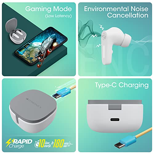 ZEBRONICS Sound Bomb 7 Bluetooth TWS in Ear Earbuds with 60H Playtime, ENC Mic, Rapid Charge, Upto 50ms Gaming Mode, Flash Connect, Voice Assistant, Smooth Touch Control, BT v5.2, Type C (White) - Image 5