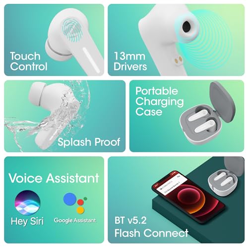 ZEBRONICS Sound Bomb 7 Bluetooth TWS in Ear Earbuds with 60H Playtime, ENC Mic, Rapid Charge, Upto 50ms Gaming Mode, Flash Connect, Voice Assistant, Smooth Touch Control, BT v5.2, Type C (White) - Image 4