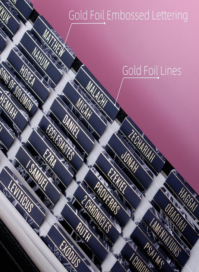 UPAFEXXI-Laminated Bible Tabs for Women and Men (Gold Foil Embossed Lettering) Reposition Large Print tabs, Easy to Read and Apply, 80 Bible Chapters Labels for Easy Navigation (Blue and Floral) - Image 2