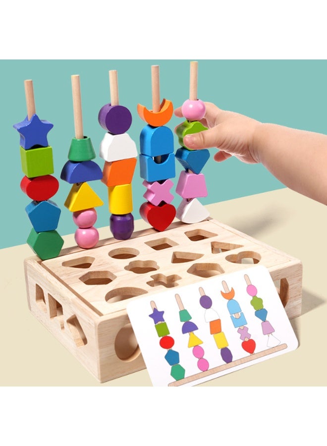 General 3 in 1 Montessori Wooden Sorting and Lacing Toy Set, Geometric Shape Matching Beads Sequencing Game for Toddlers, Color Sorting Stacking Fine Motor Skills Learning Toys for Kids Age 3+  - Image 3