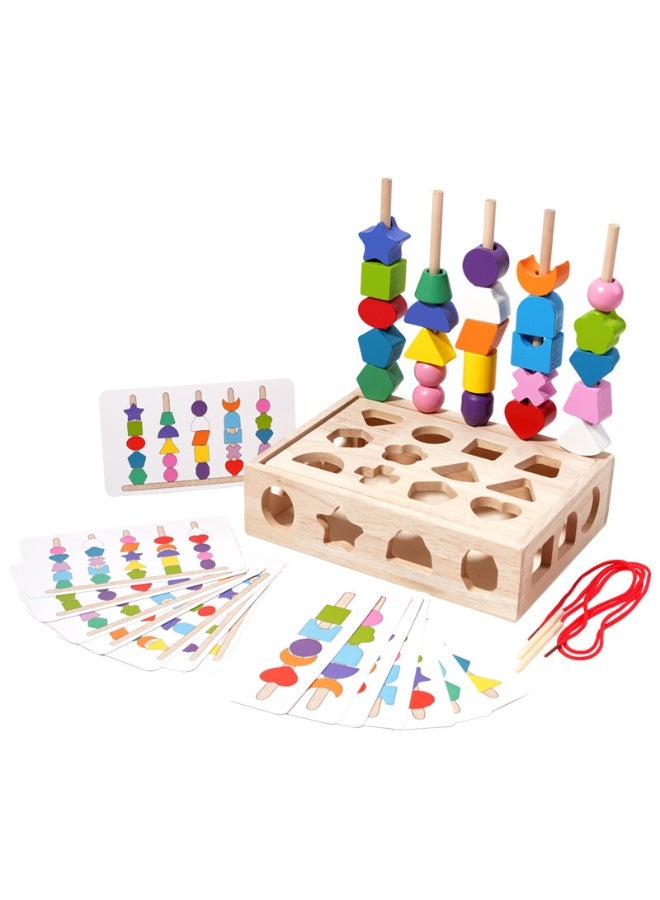 General 3 in 1 Montessori Wooden Sorting and Lacing Toy Set, Geometric Shape Matching Beads Sequencing Game for Toddlers, Color Sorting Stacking Fine Motor Skills Learning Toys for Kids Age 3+  - Image 5