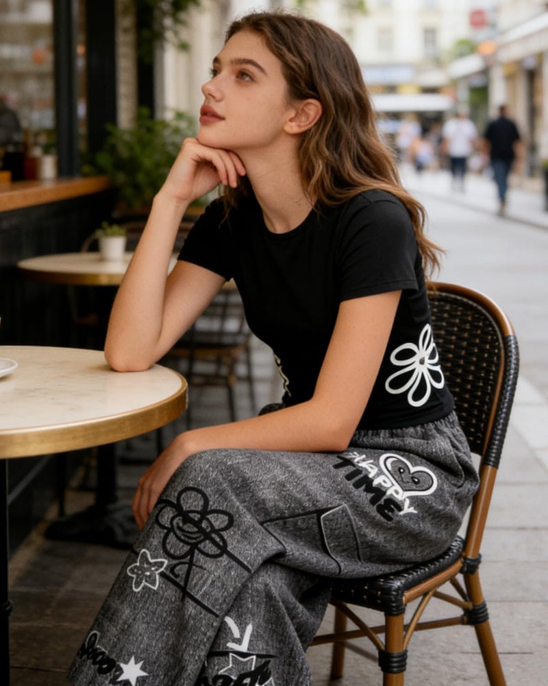 HSOXLQF Tween Girl Summer Clothes Floral Print Short Sleeve T-Shirt + Wide Leg Pants 2 Piece Outfits(Not Jeans) Size 9 10 - Image 4