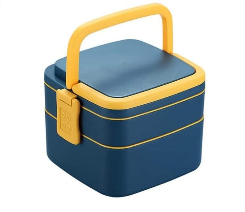 Mayatra's Double-Layer Airtight Square Lunch Box with Handle , 2 Compartment Tiffin with Handle & Push Lock , Plastic Tiffin Box for Travelling, School Kids & Office Exclusive. - Image 1