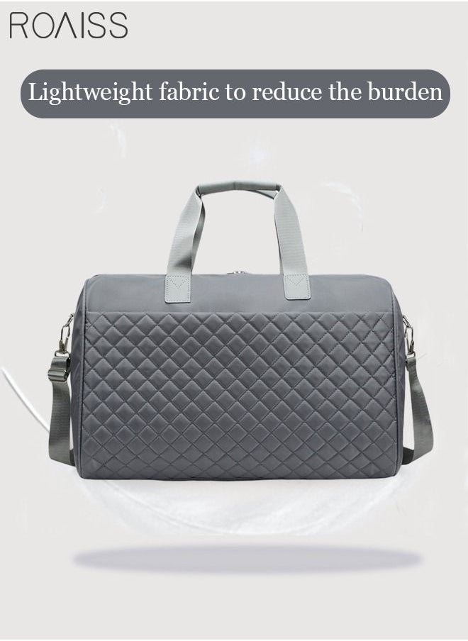 roaiss Quilted Travel Duffel Bag Large Capacity Lightweight Waterproof Oxford Fabric Multipurpose Shoulder Luggage Bag for Fitness Sports Training Trip for Unisex Grey  - Image 3
