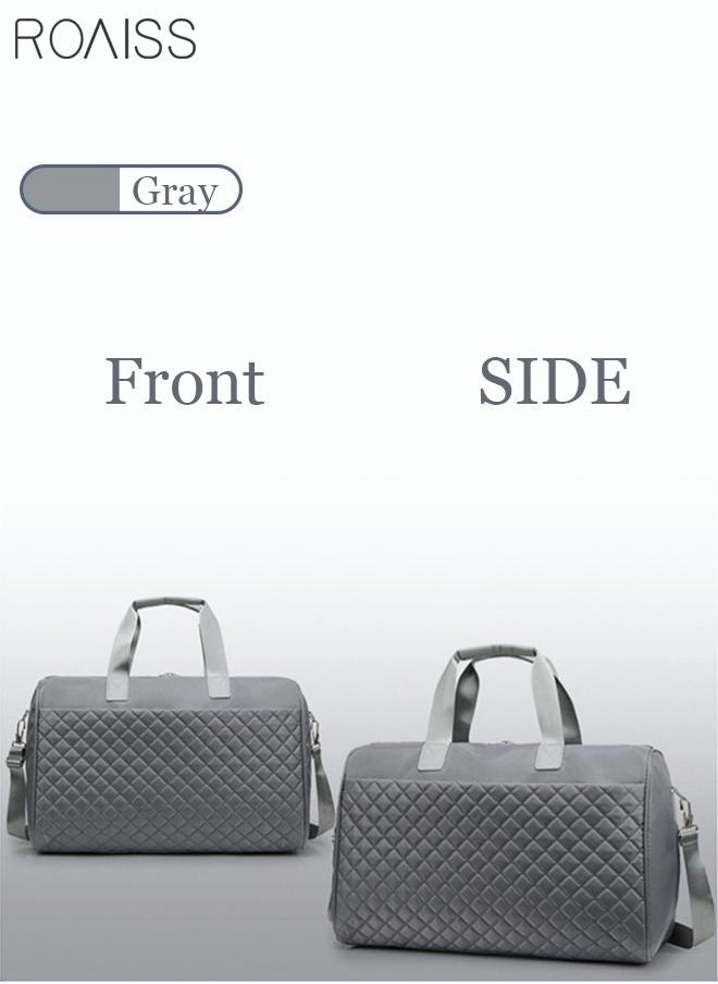 roaiss Quilted Travel Duffel Bag Large Capacity Lightweight Waterproof Oxford Fabric Multipurpose Shoulder Luggage Bag for Fitness Sports Training Trip for Unisex Grey  - Image 4