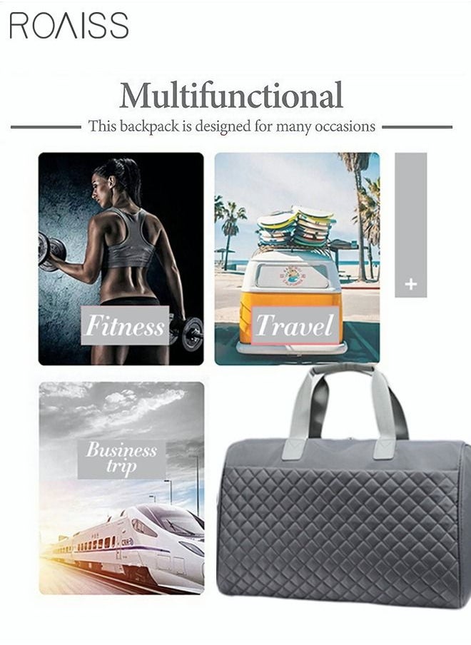 roaiss Quilted Travel Duffel Bag Large Capacity Lightweight Waterproof Oxford Fabric Multipurpose Shoulder Luggage Bag for Fitness Sports Training Trip for Unisex Grey  - Image 5