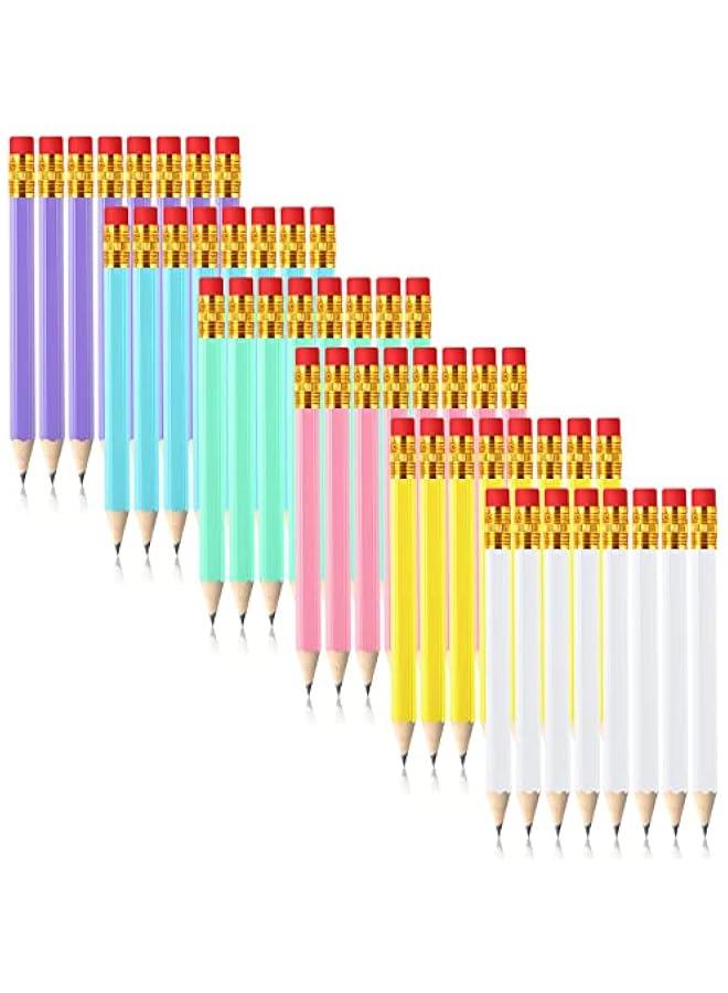 Arabest 48 Golf Pencils Mini with Eraser Short Bulk Small for Kids Writing Pocket School Office Bridal - Pink Yellow Purple Blue White Green - Image 1