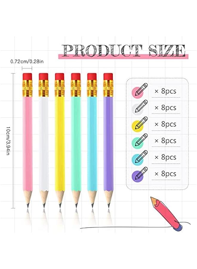 Arabest 48 Golf Pencils Mini with Eraser Short Bulk Small for Kids Writing Pocket School Office Bridal - Pink Yellow Purple Blue White Green - Image 2