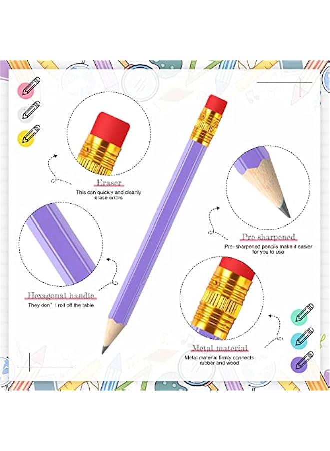 Arabest 48 Golf Pencils Mini with Eraser Short Bulk Small for Kids Writing Pocket School Office Bridal - Pink Yellow Purple Blue White Green - Image 3