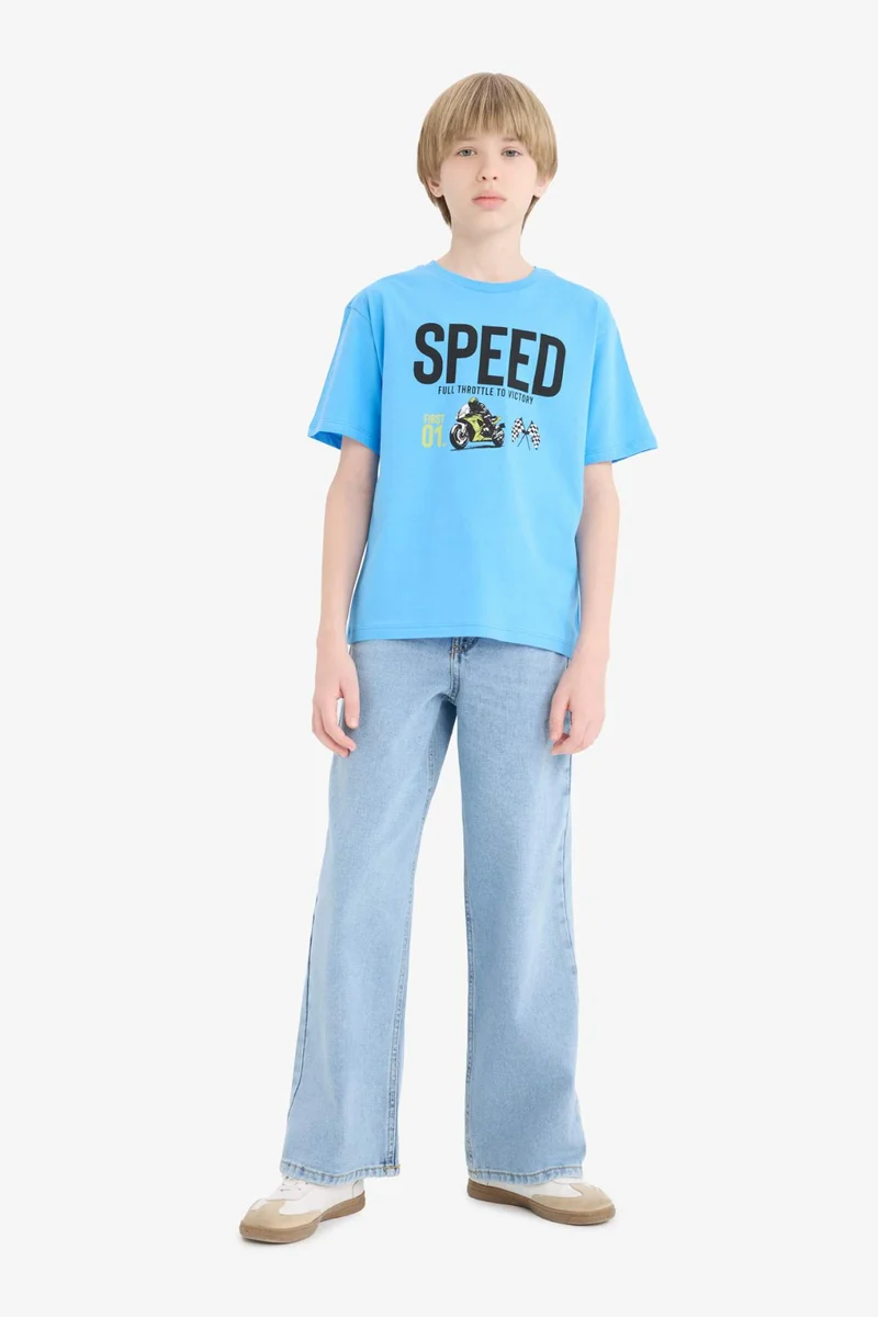 ديفاكتو Boy Crew Neck Printed Short Sleeve T-Shirt