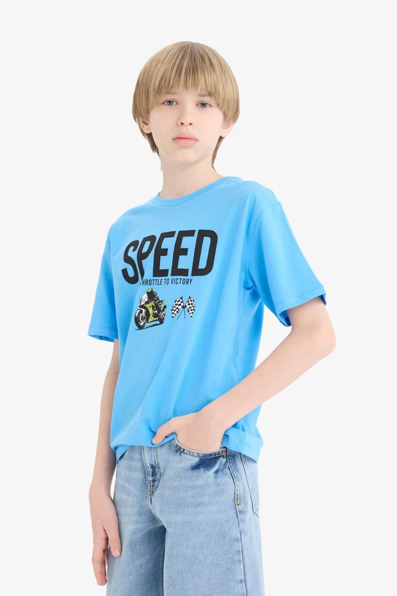 ديفاكتو Boy Crew Neck Printed Short Sleeve T-Shirt