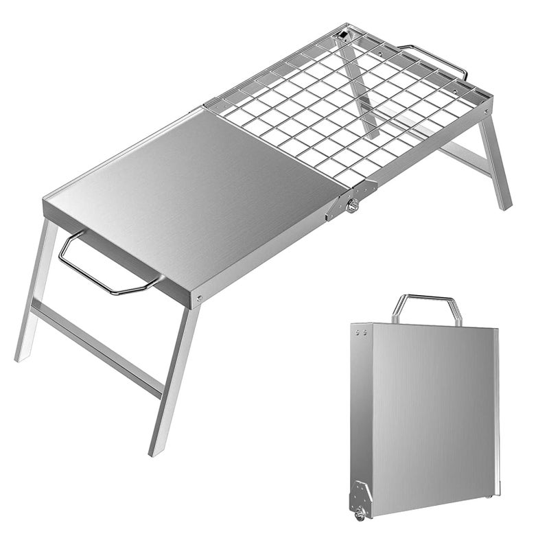 Skyflame Folding Campfire Grill, Portable Stainless Steel Camping Grill Grate and Camp Grill Griddle with Collapsible Legs for Versatile Outdoor Backpacking BBQ Over Fire Pit Cooking - Image 1