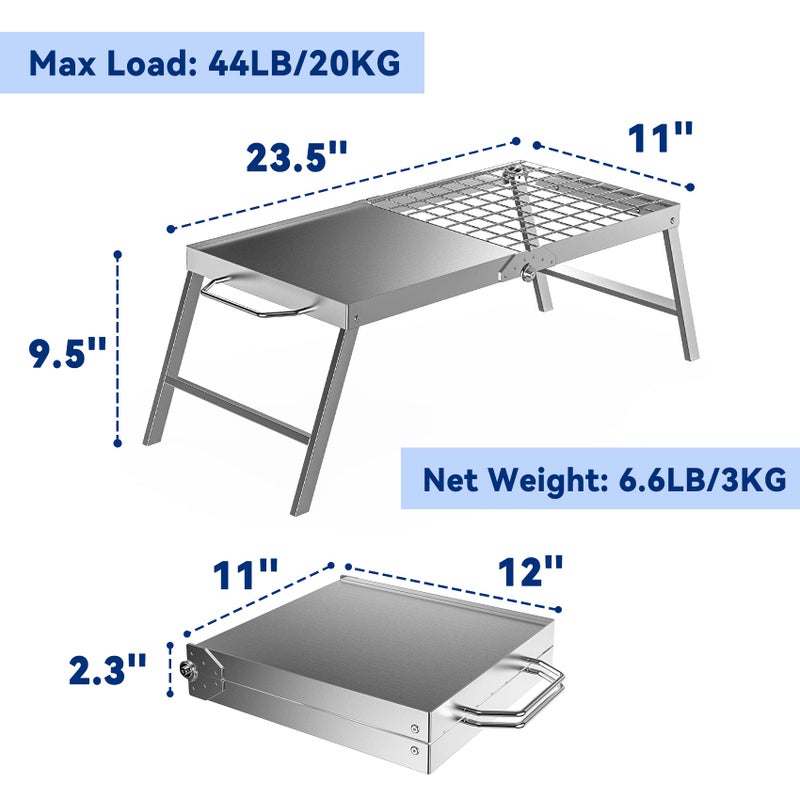 Skyflame Folding Campfire Grill, Portable Stainless Steel Camping Grill Grate and Camp Grill Griddle with Collapsible Legs for Versatile Outdoor Backpacking BBQ Over Fire Pit Cooking - Image 2