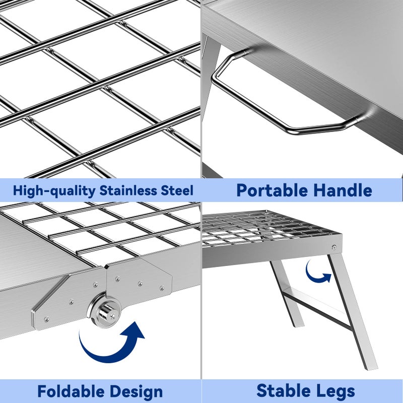 Skyflame Folding Campfire Grill, Portable Stainless Steel Camping Grill Grate and Camp Grill Griddle with Collapsible Legs for Versatile Outdoor Backpacking BBQ Over Fire Pit Cooking - Image 3