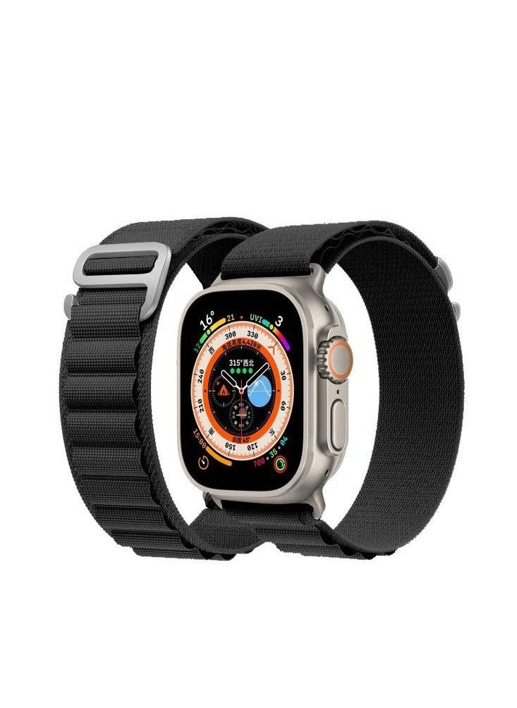 Alpine - Nylon Watch Band Compatible with Apple Watch 42mm/44mm/45mm/49mm Ladies and Mens, Adjustable Sport with Metal G-Hook Braided Strap for iWatch Ultra Series SE 8/7/6/5/4/3/2/1 Black - Image 1