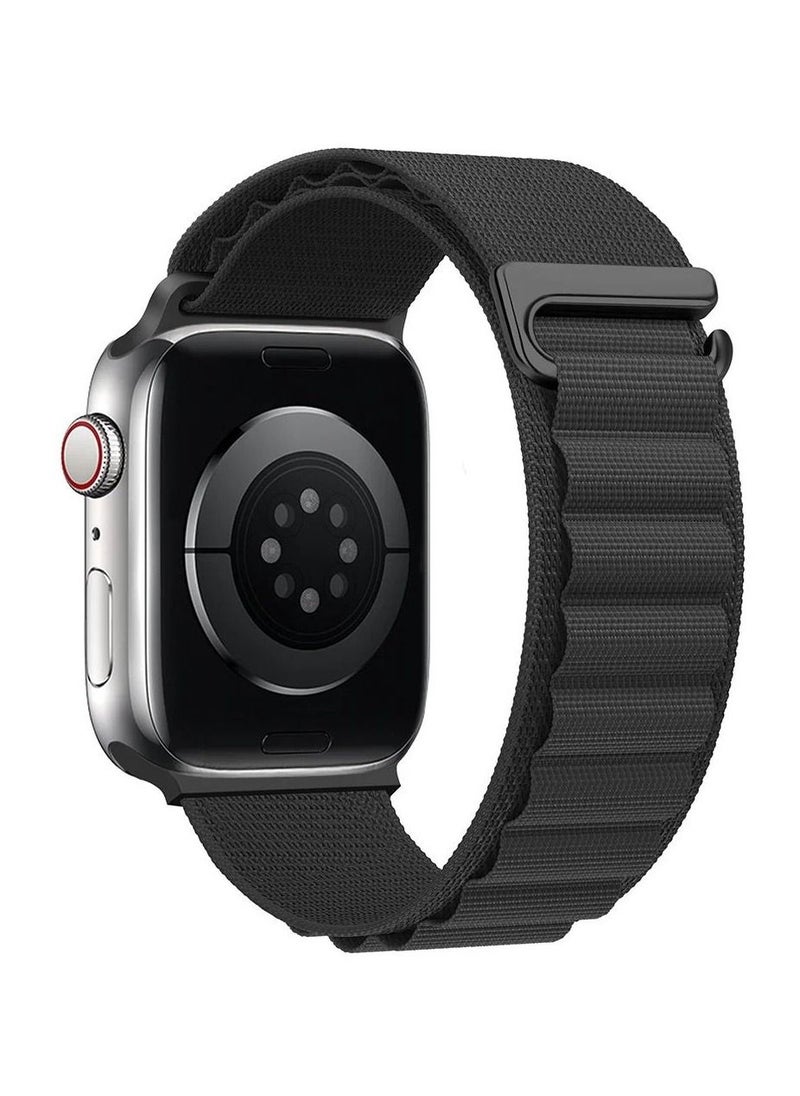 Alpine - Nylon Watch Band Compatible with Apple Watch 42mm/44mm/45mm/49mm Ladies and Mens, Adjustable Sport with Metal G-Hook Braided Strap for iWatch Ultra Series SE 8/7/6/5/4/3/2/1 Black - Image 1