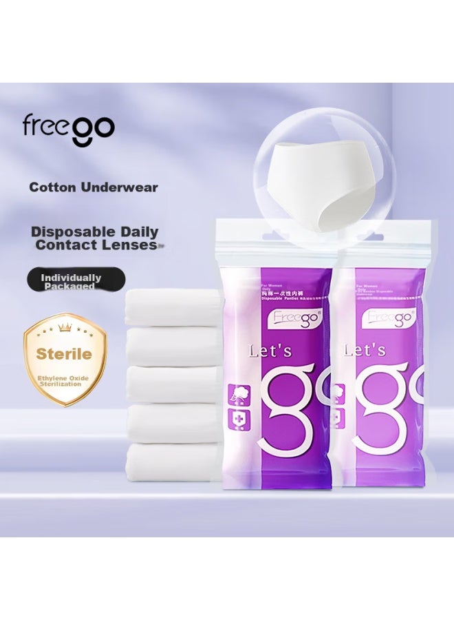 Free Go Freego Pure Cotton Disposable Underwear For Women, Sterilized, No-wash, 5 Individually Packed, Maternity Underwear For Travel And Business Trips, White, Size M - Image 1