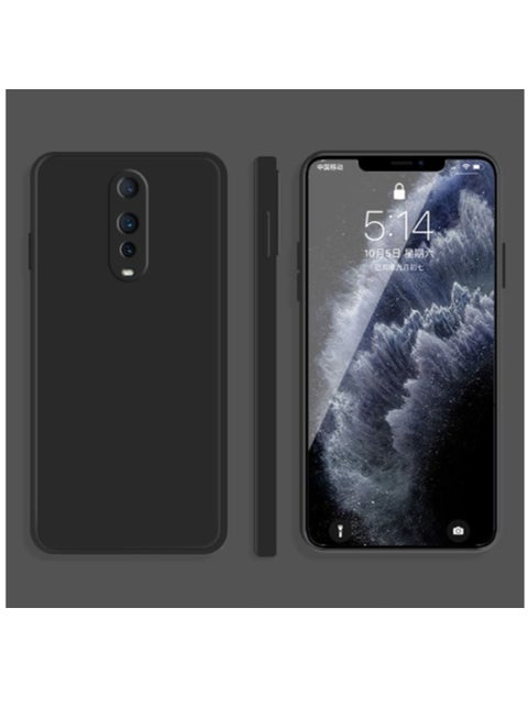 حافظة لهاتف OPPO R17 Pro ذات لون خالص من السيليكون السائل المقلد بحافة مستقيمة ومقاومة للسقوط وتغطية كاملة باللون الأسود