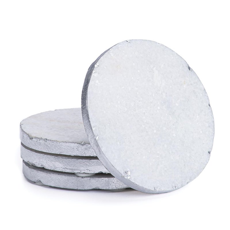 Thirstystone Old Hollywood Round White Marble Coasters All Natural Marble NonSlip Cork Backing Drink Absorbent  Protects Table Set of 4