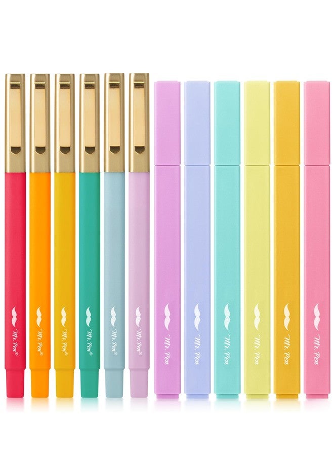 Mr. Pen- Aesthetic Highlighters and Pens No Bleed, 12 Pack, Assorted Color Bible Highlighters No Bleed, Black Ink Bible Pens, Highlighter Pens, No Bleed Highlighters for Bibles, Bible Pens - Image 1