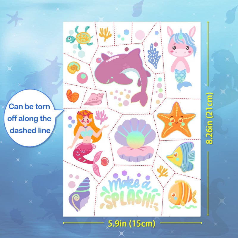 Metuu Temporary Tattoos Mermaid for Kids  80+ Metallic Foil Styles Bronzing Fake Tattoos  4 Sheets Tats | Birthday Party Supplies  Easter Present  Ocean Animal Design Tattoos for Boy and Girls - Image 3