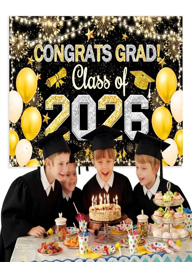 Famoby Congrats Grad Class of 2026 Hanging Banner Fabric Sign Poster Background Balloons Photo Booth Backdrop for Graduation Party Decoration - Image 4