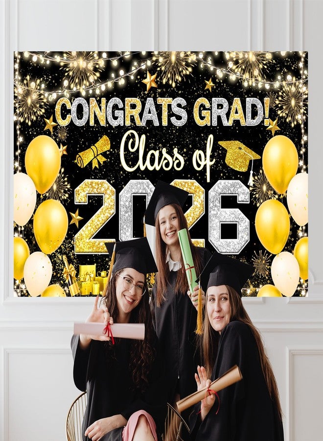 Famoby Congrats Grad Class of 2026 Hanging Banner Fabric Sign Poster Background Balloons Photo Booth Backdrop for Graduation Party Decoration - Image 5