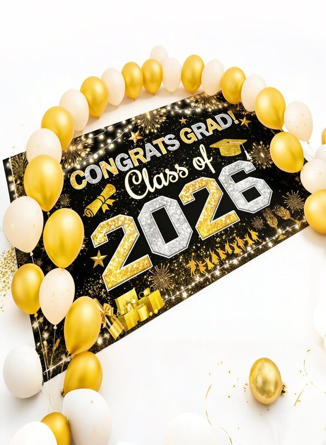Famoby Congrats Grad Class of 2026 Hanging Banner Fabric Sign Poster Background Balloons Photo Booth Backdrop for Graduation Party Decoration - Image 3