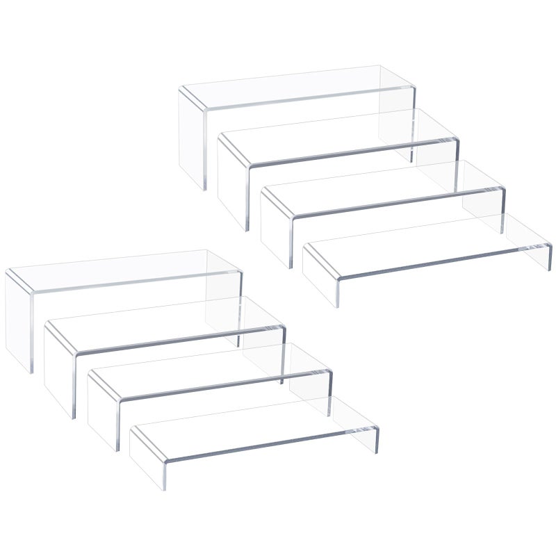 Blaithom Acrylic Display Riser Stand,5mm Thickness, 12'' Length Tier Display Stands, Thickened to 0.2''(5mm) Acrylic Shelf Risers for Perfume Display,Risers for Buffet Table,Cupcake Stand,Pop Figurines,Tumbler,Food,8Pcs - Image 1