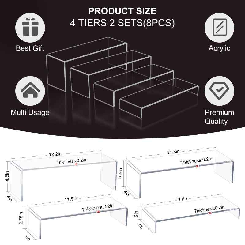 Blaithom Acrylic Display Riser Stand,5mm Thickness, 12'' Length Tier Display Stands, Thickened to 0.2''(5mm) Acrylic Shelf Risers for Perfume Display,Risers for Buffet Table,Cupcake Stand,Pop Figurines,Tumbler,Food,8Pcs - Image 3